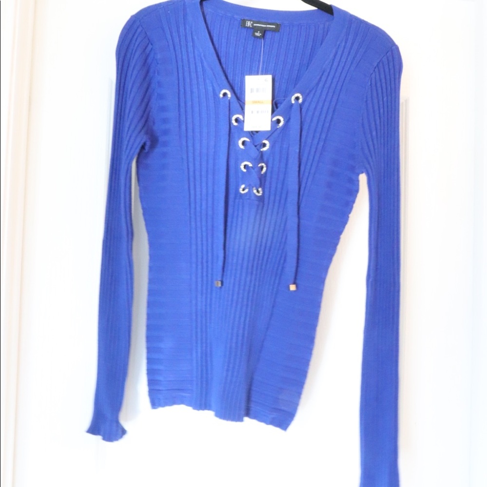INC Blue V-Neck Sweater